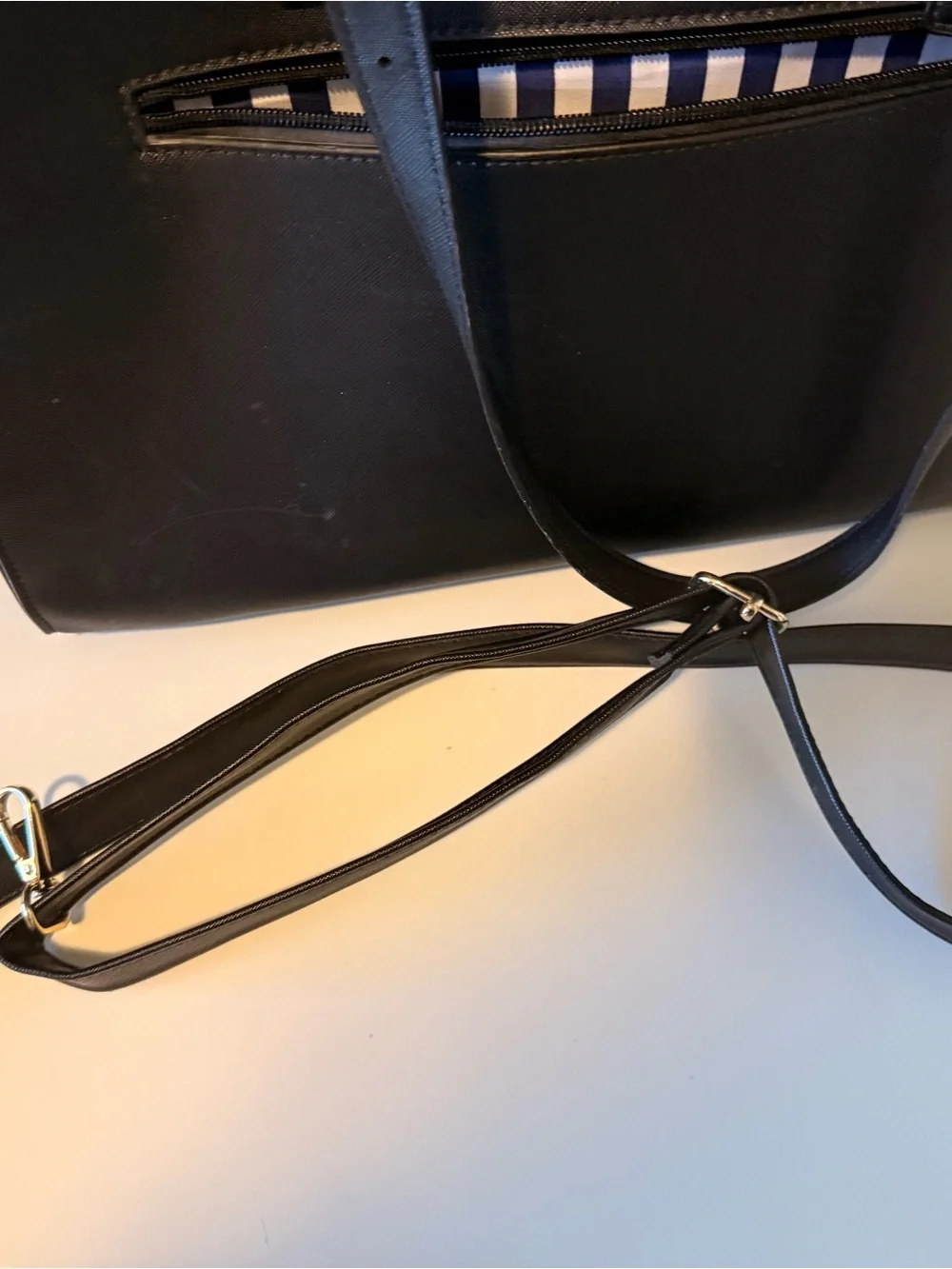 Structured Black laptop tote  with Gold Hardware and two accessories bags